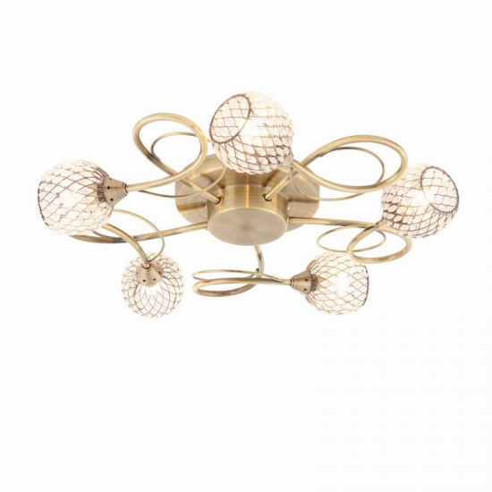 21342-001 Antique Brass 5 Light Centre Fitting with Decorative Glasses