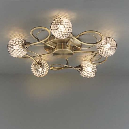 21342-001 Antique Brass 5 Light Centre Fitting with Decorative Glasses
