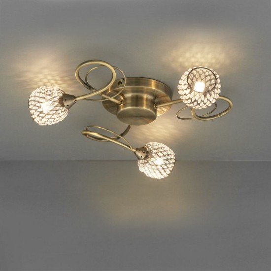 21351-001 Antique Brass 3 Light Centre Fitting with Decorative Glasses