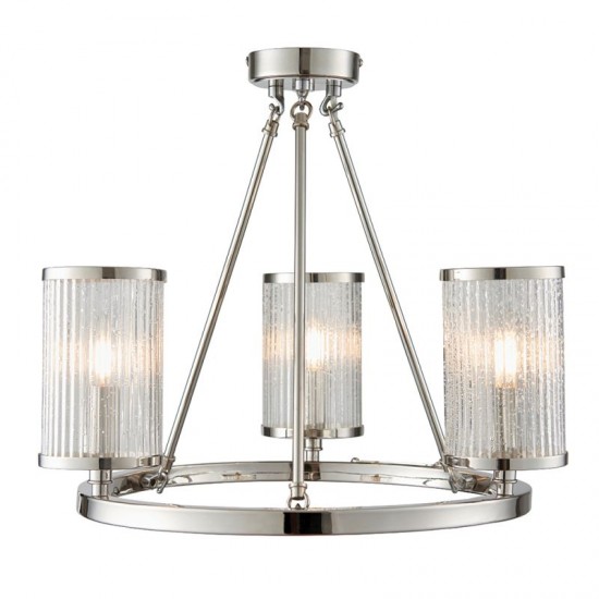 50816-001 Nickel 3 Light Ceiling Lamp with  Ribbed Glasses