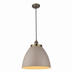 50842-001 Antique Brass Pendant with Taupe Shade  50842-001 Antique Brass Pendant with Taupe Shade
