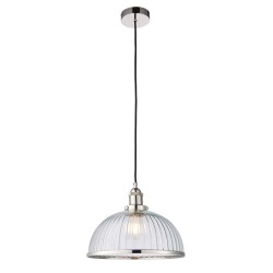 50961-001 Bright Nickel Pendant with Ribbed Clear Glass 50961-001 Bright Nickel Pendant with Ribbed Clear Glass