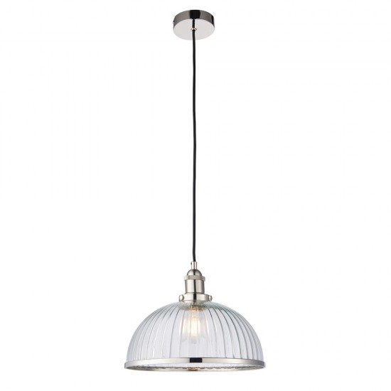 50961-001 Bright Nickel Pendant with Ribbed Clear Glass