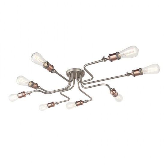 61404-001 Aged Pewter & Copper 8 Light Flush