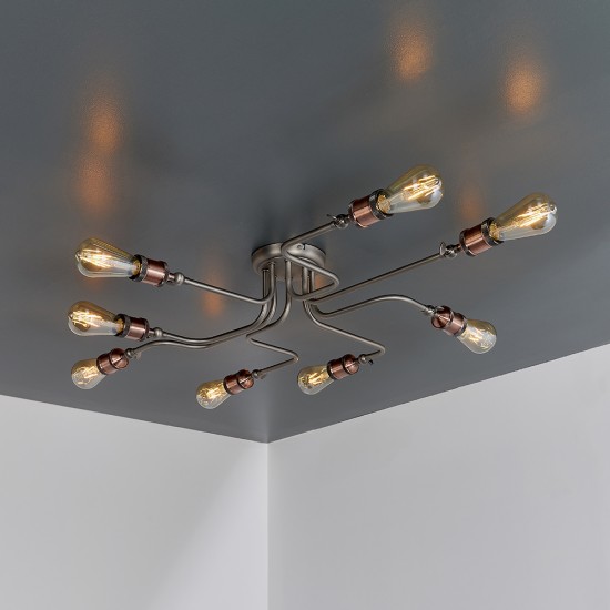 61404-001 Aged Pewter & Copper 8 Light Flush