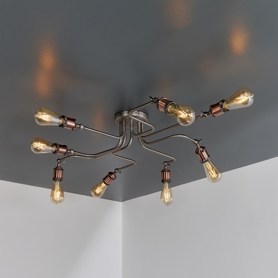 61404-001 Aged Pewter & Copper 8 Light Flush