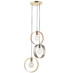 59245-001 Brushed Brass, Nickel, Copper 3 Light Cluster Pendant 59245-001 Brushed Brass, Nickel, Copper 3 Light Cluster Pendant