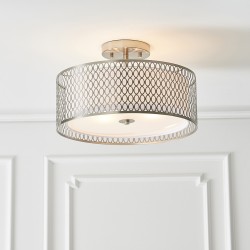 59259-001 Satin Nickel 3 Light Semi Flush with Diffuser