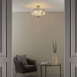 63872-001 Bright Nickel 3 Light Ceiling Lamp with Clear Crystal