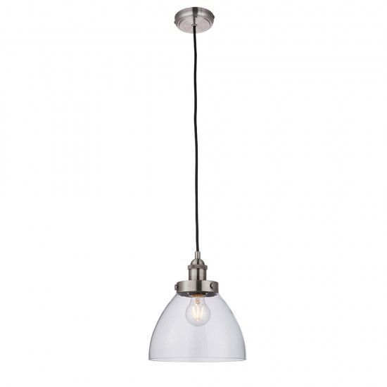 61370-001 Brushed Silver Pendant with Clear Glass