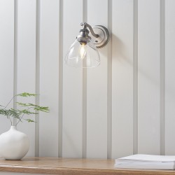 61420-001 Brushed Silver Wall Lamp with Clear Glass 