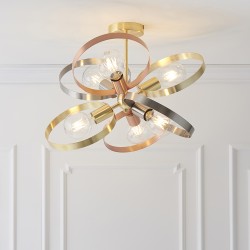 61405-001 Brushed Brass, Nickel, Copper 6 Light Semi-Flush
