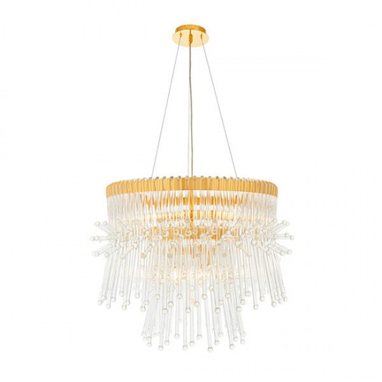 63806-001 Polished Gold 9 Light Centre Fitting with Glass Rods
