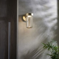 74318-001 Outdoor Brushed Gold LED Wall Lamp with Clear Glass
