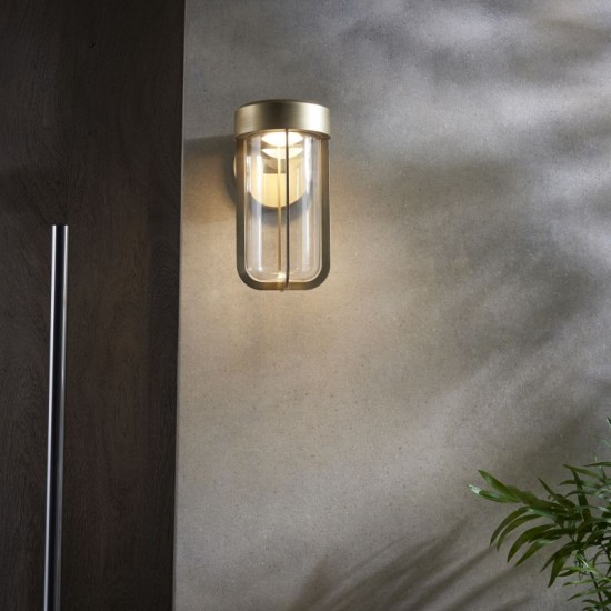 74318-100 Outdoor Brushed Gold LED Wall Lamp with Clear Glass