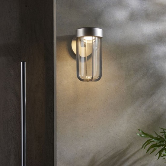 74319-100 Outdoor Brushed Silver LED Wall Lamp with Clear Glass