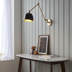 61447-001 Swing Arm Wall Lamp with Black & Antique Brass Finish