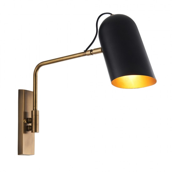 61449-001 Swing Arm Wall Lamp with Black & Antique Brass Finish