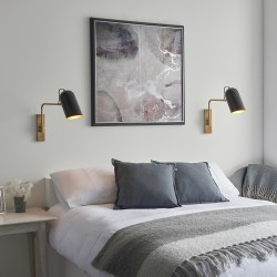 61449-001 Swing Arm Wall Lamp with Black & Antique Brass Finish