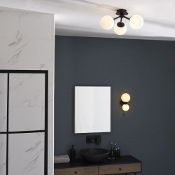 64710-001 Bathroom Black 3 Light Ceiling Lamp with White Glasses 64710-001 Bathroom Black 3 Light Ceiling Lamp with White Glasses