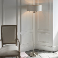 61360-001 Brushed Chrome 3 Light Floor Lamp with Natural Linen Shade 61360-001 Brushed Chrome 3 Light Floor Lamp with Natural Linen Shade