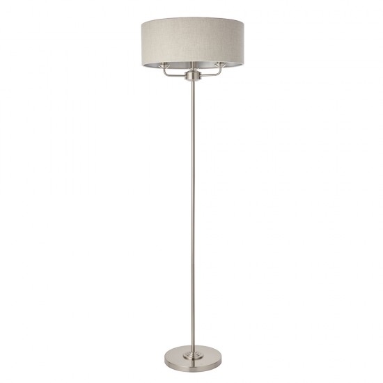 61360-001 Brushed Chrome Floor Lamp with Natural Linen Shade