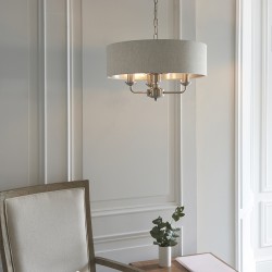 61377-001 Brushed Chrome 3 Light Pendant with Natural Linen Shade