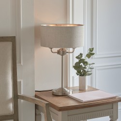 61453-001 Brushed Chrome Table Lamp with Natural Linen Shade