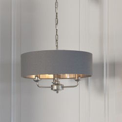 61381-001 Bright Nickel 3 Light Pendant with Charcoal Linen Shade