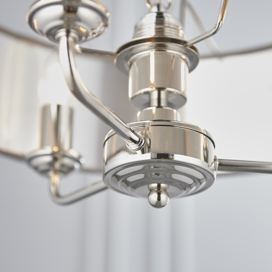 61381-001 Bright Nickel 3 Light Pendant with Charcoal Linen Shade