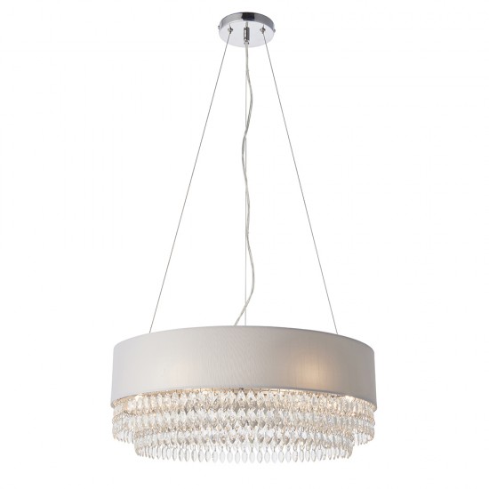 61387-001 Chrome 6 Light Pendant with Silver Grey Shade & Crystal