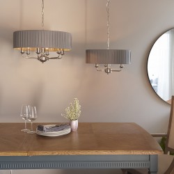 61388-001 Bright Nickel 6 Light Pendant with Wrapped Charcoal Shade