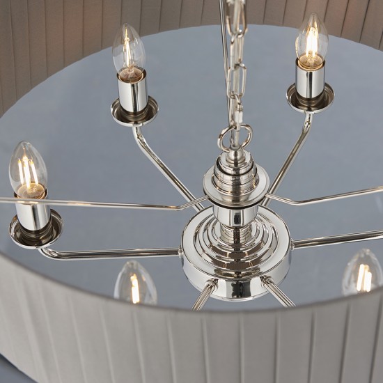 61388-001 Bright Nickel 6 Light Pendant with Wrapped Charcoal Shade