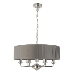 61388-001 Bright Nickel 6 Light Pendant with Wrapped Charcoal Shade 61388-001 Bright Nickel 6 Light Pendant with Wrapped Charcoal Shade