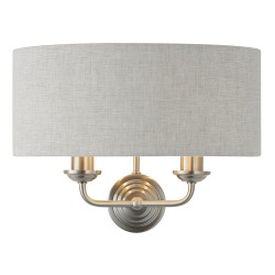 61423-001 Brushed Chrome 2 Light Wall Lamp with Natural Linen Shade 61423-001 Brushed Chrome 2 Light Wall Lamp with Natural Linen Shade