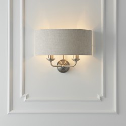 61423-001 Brushed Chrome 2 Light Wall Lamp with Natural Linen Shade 61423-001 Brushed Chrome 2 Light Wall Lamp with Natural Linen Shade