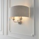 61423-001 Brushed Chrome 2 Light Wall Lamp with Natural Linen Shade