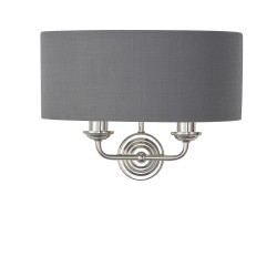 61424-001 Bright Nickel 2 Light Wall Lamp with Charcoal Linen Shade 61424-001 Bright Nickel 2 Light Wall Lamp with Charcoal Linen Shade