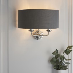 61424-001 Bright Nickel 2 Light Wall Lamp with Charcoal Linen Shade