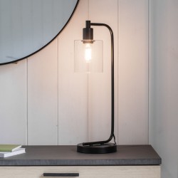 62151-001 Matt Black Table Lamp with Clear Glass