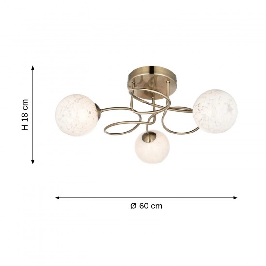 66161-001 Antique Brass 3 Light Ceiling Lamp with Confetti Glasses
