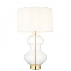 67539-001 Satin Brass & Clear Glass Touch Table Lamp with Vintage White Shade