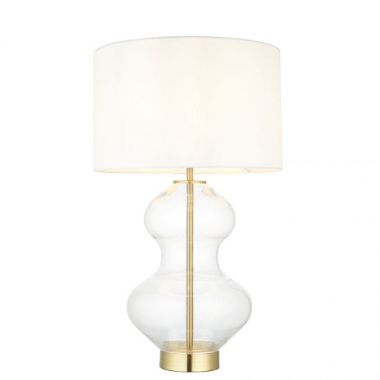 67539-001 Satin Brass & Clear Glass Touch Table Lamp with Vintage White Shade