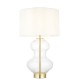 67539-001 Satin Brass & Clear Glass Touch Table Lamp with Vintage White Shade