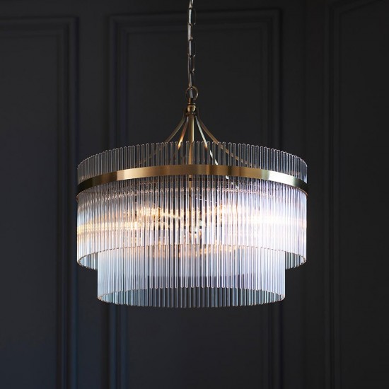 71586-001 Antique Brass 5 Light Centre Fitting with Clear Rods Glass
