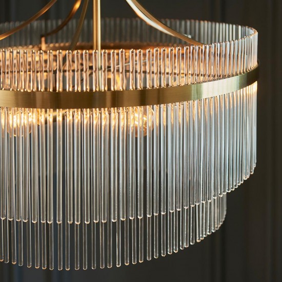 71586-001 Antique Brass 5 Light Centre Fitting with Clear Rods Glass