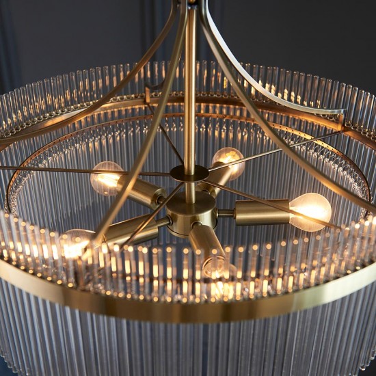 71586-001 Antique Brass 5 Light Centre Fitting with Clear Rods Glass