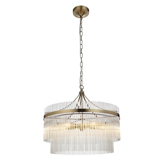 71586-001 Antique Brass 5 Light Centre Fitting with Clear Rods Glass