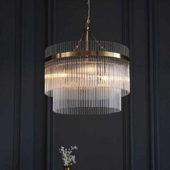 71587-001 Antique Brass 3 Light Centre Fitting with Clear Rods Glass