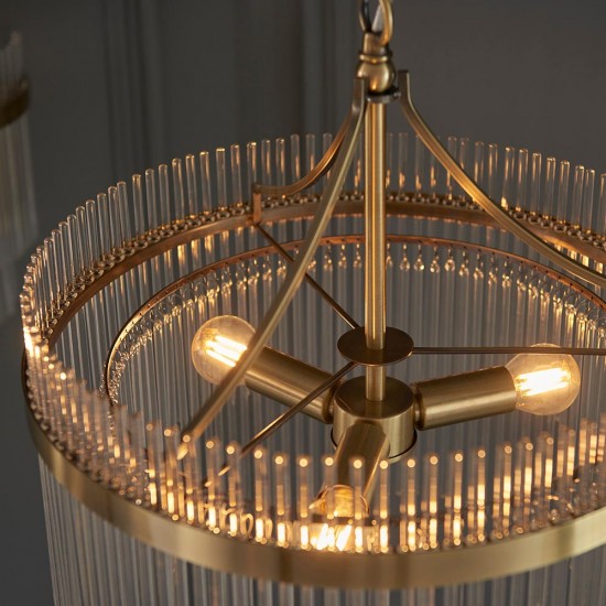 71587-001 Antique Brass 3 Light Centre Fitting with Clear Rods Glass